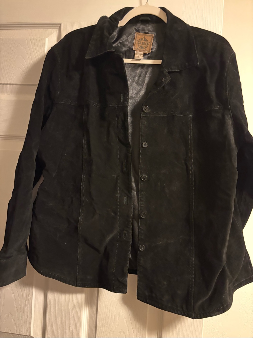 Ami Men's Black Suede Button-Up Shirt Jacket